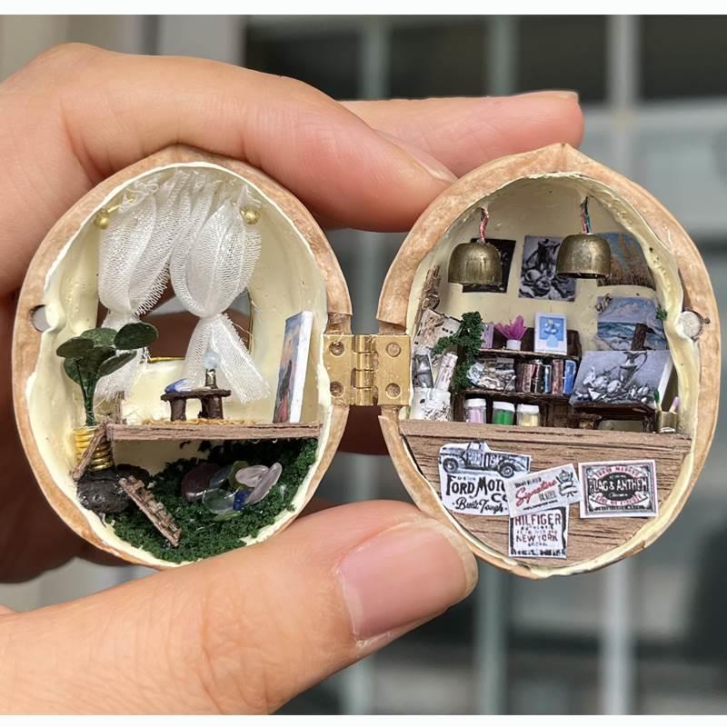 新款点核桃小屋材料包小屋微景观手工材料包微缩画室创意礼品