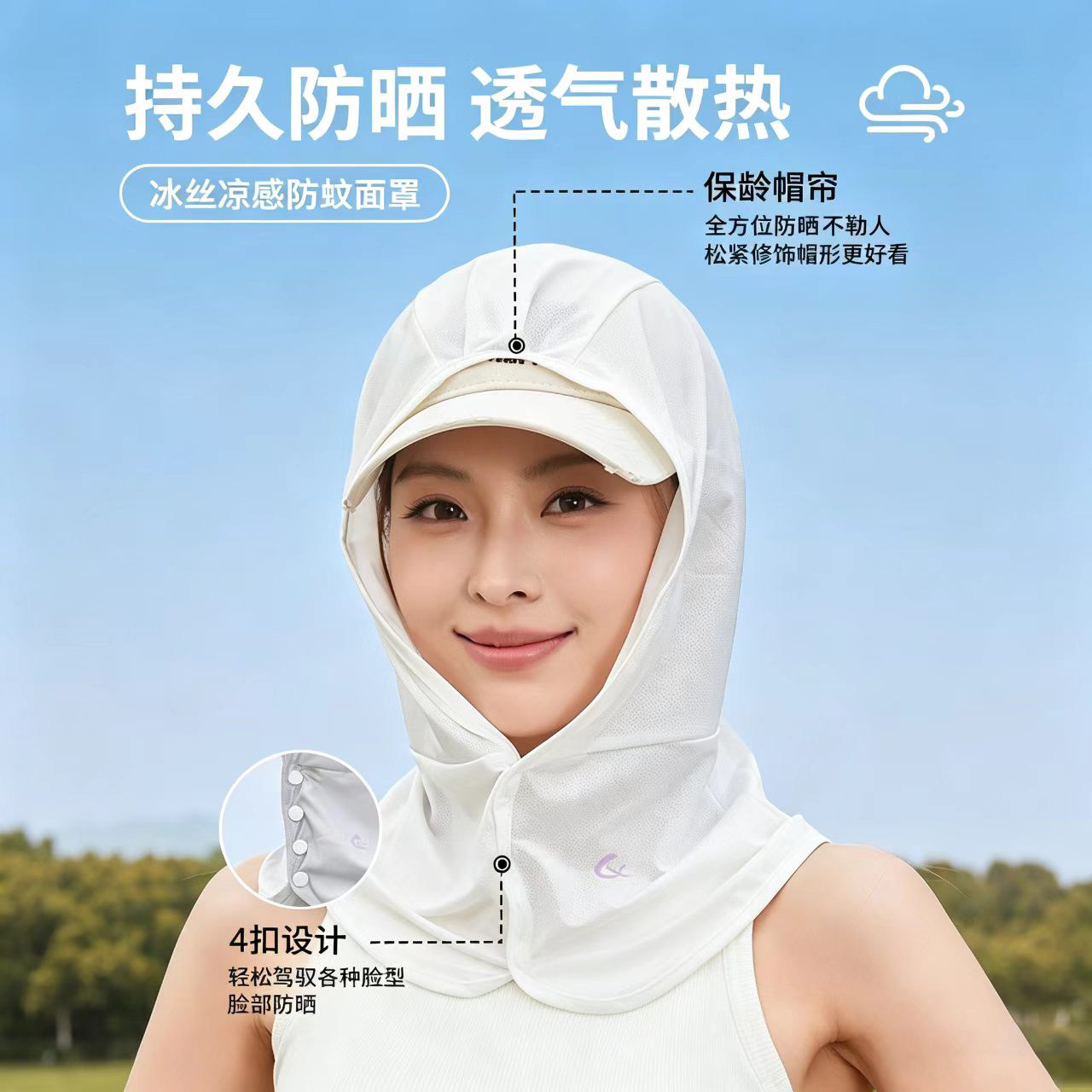 全包式防晒帽帘脸脖防晒黑防闷热透气网眼冰丝不含帽户外骑行遮阳