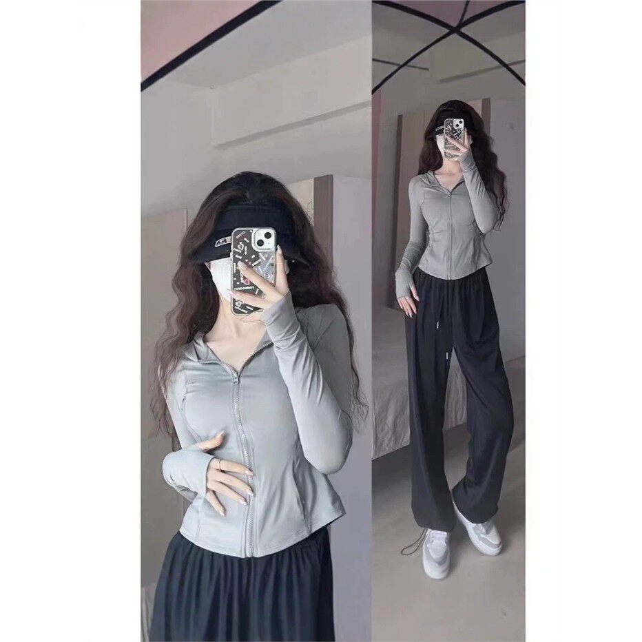 修身防晒衣女款小个子2026新款外套运动服套装夏季薄短款瑜伽上衣