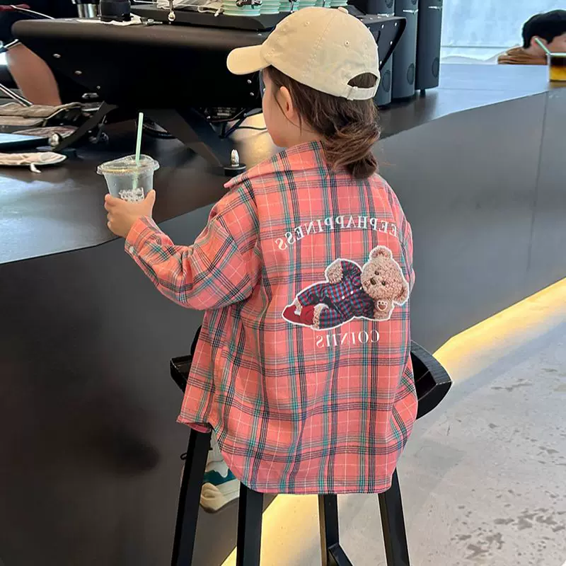 女童衬衫长袖春秋2026新款洋气儿童上衣春装女孩大童格子衬衣外套