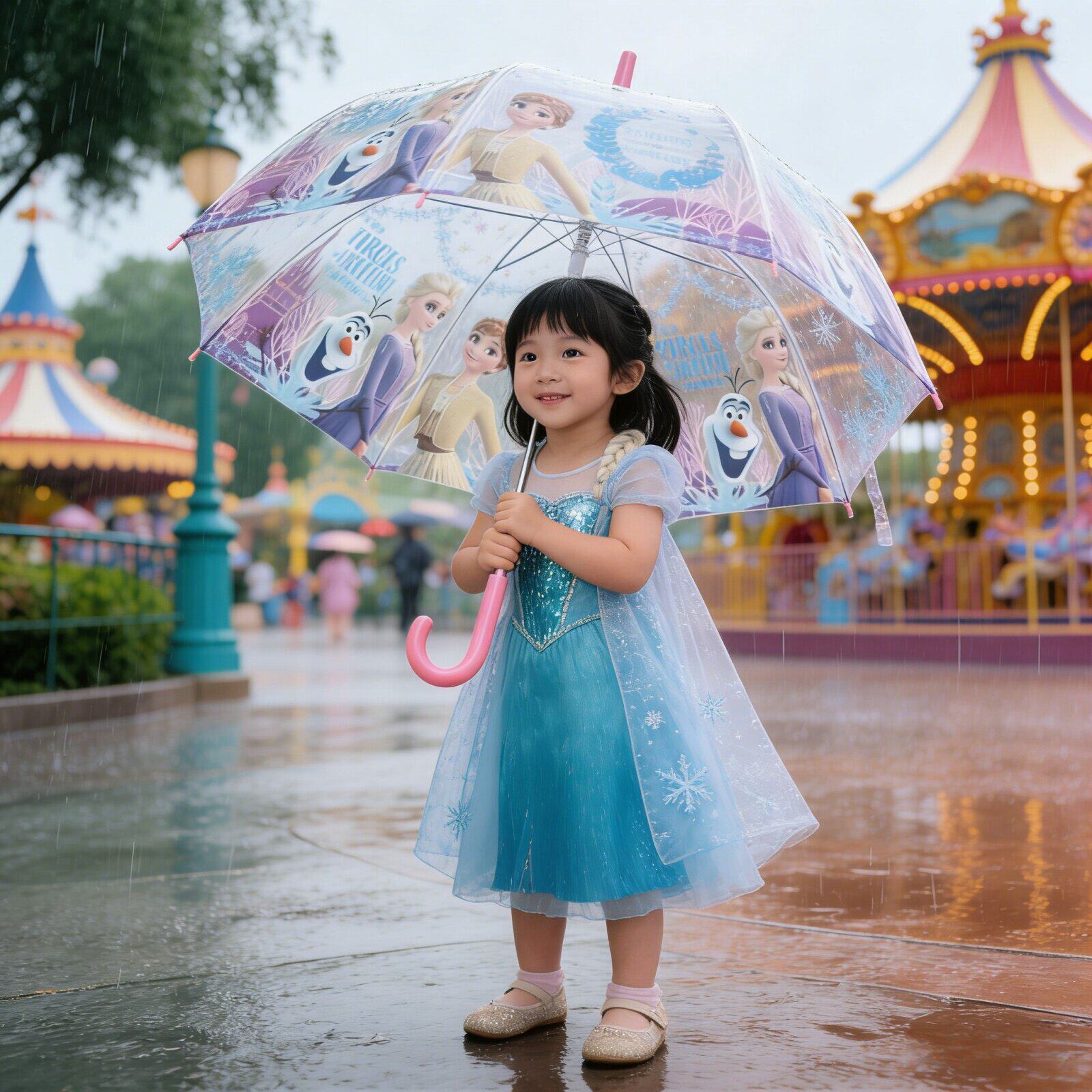 爱莎儿童雨伞透明长柄半