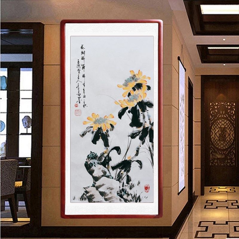 国画向日葵花书画手绘真迹客厅装饰画写意花鸟玄关定制挂画水墨画