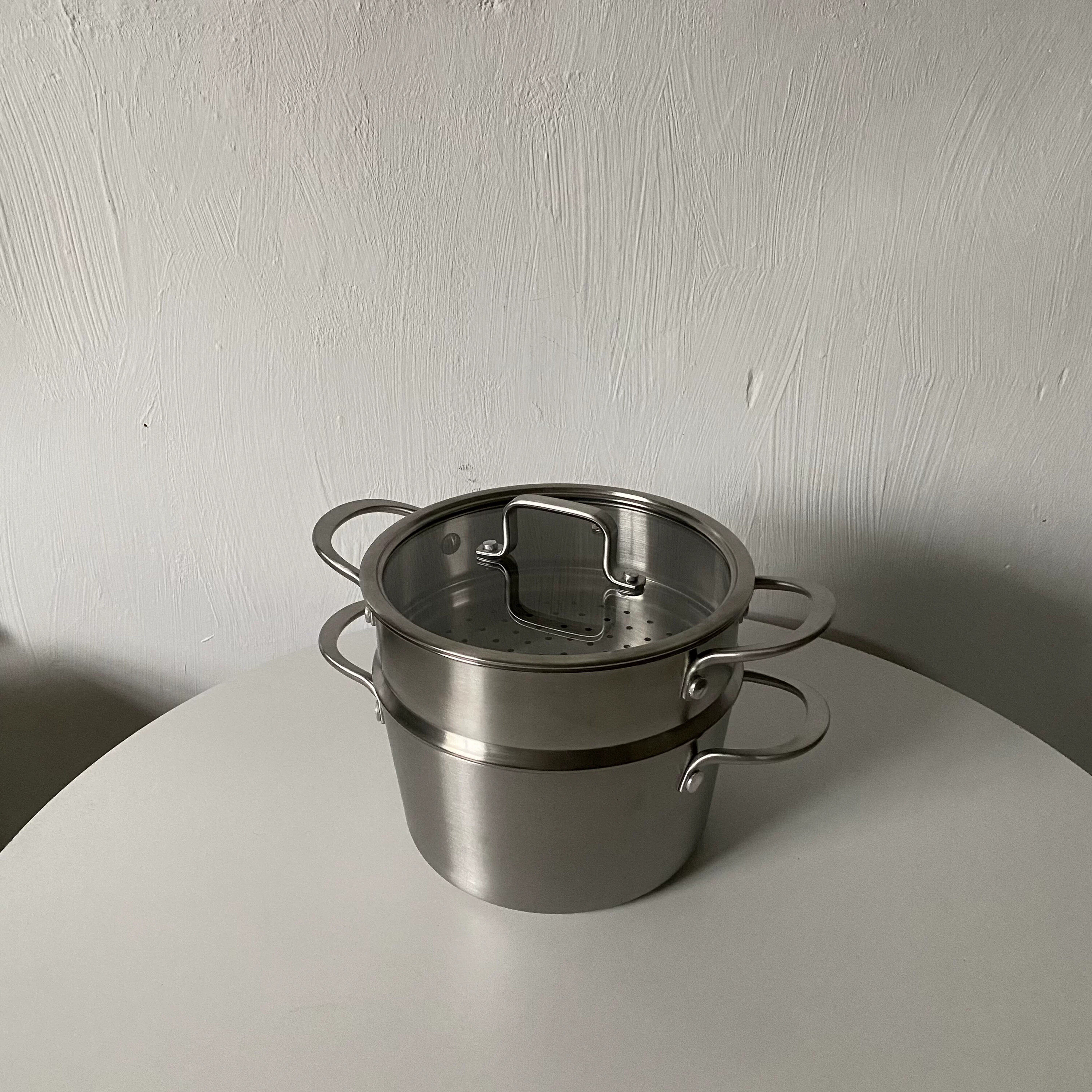 新品！食品级304不锈钢三层钢汤锅双耳汤锅带蒸格汤蒸锅高品质