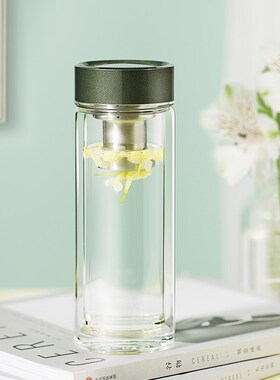 万象玻璃杯双层杯子便携式茶杯男女创意时尚水杯商务车载杯V168L