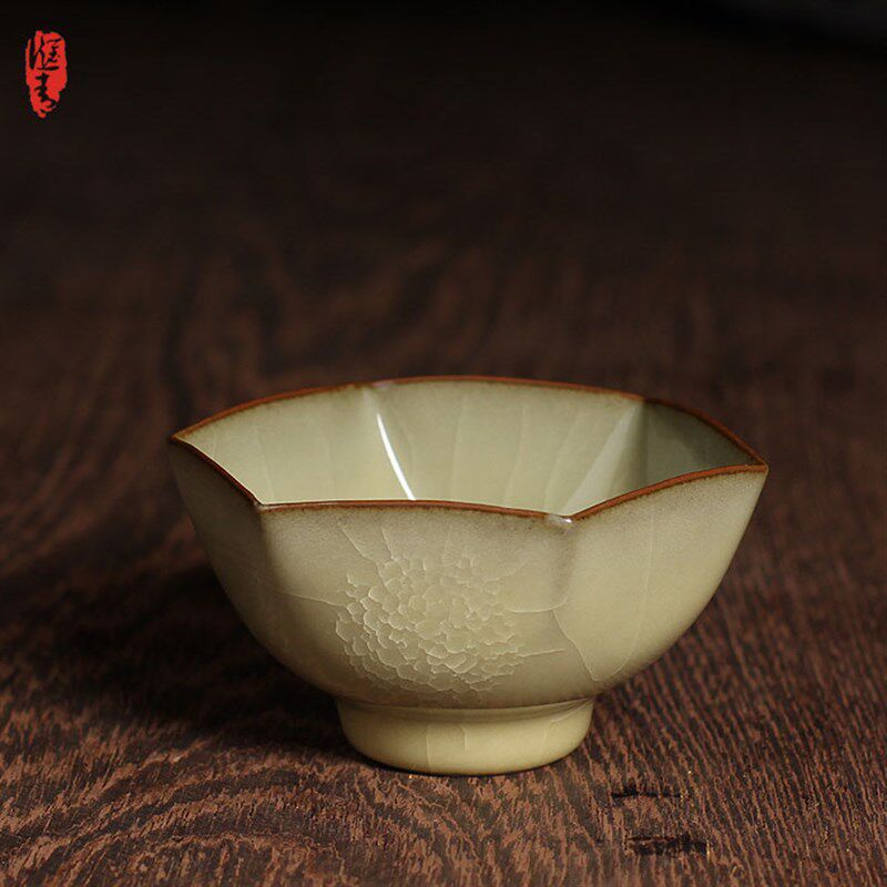 龙泉市青瓷黄长伟手工茶杯哥窑单杯铁胎冰裂百圾碎品茗杯功夫茶具
