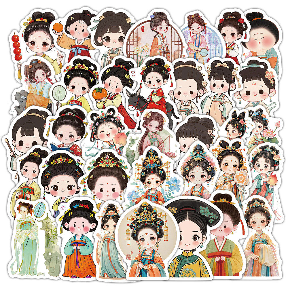古风Q版侍女美人防水贴纸手账贴
