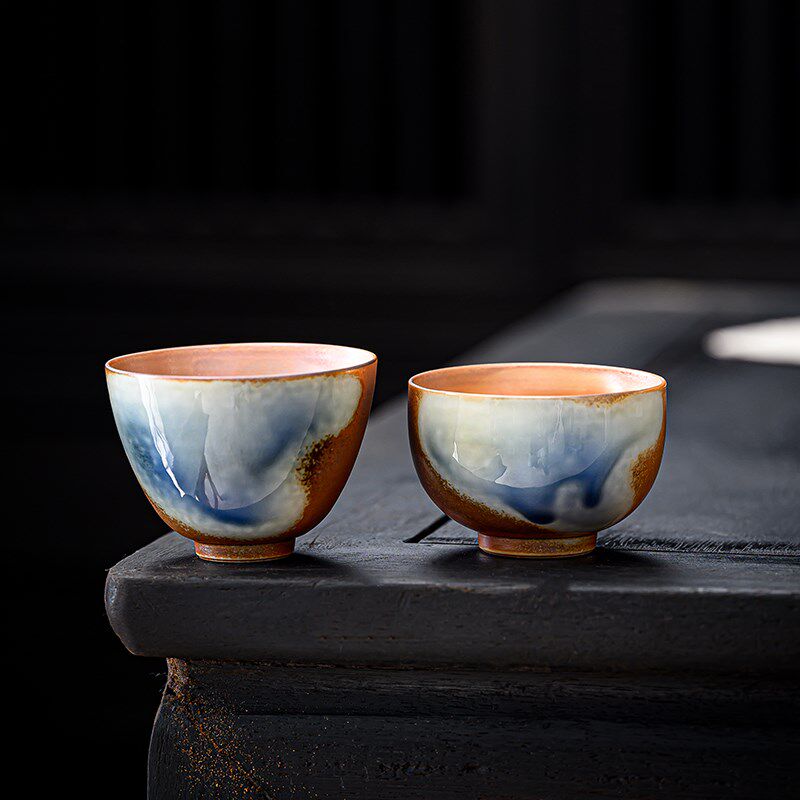 孤品手作柴烧窑变品茗杯茶盏主人杯单杯功夫茶具陶瓷复古粗陶茶杯