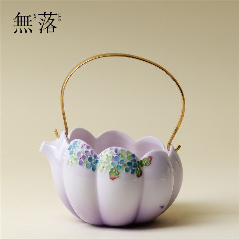 无落紫霭迷蝶女士公道杯高级感渐变紫粉彩提梁分茶器精致茶具茶海