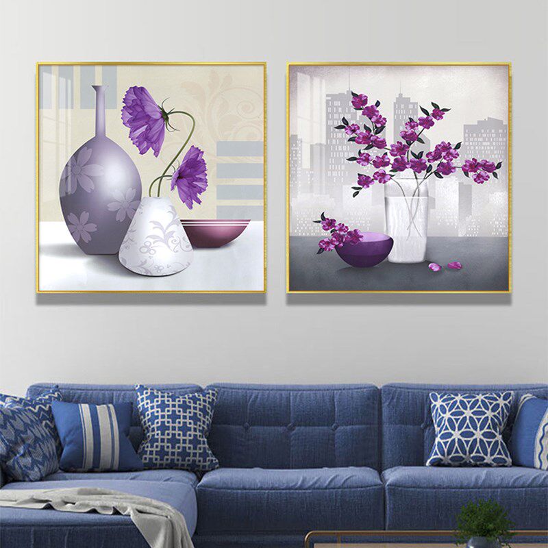 紫色花卉静物装饰画餐厅卧室客厅沙发背景挂画方形现代鲜花壁画