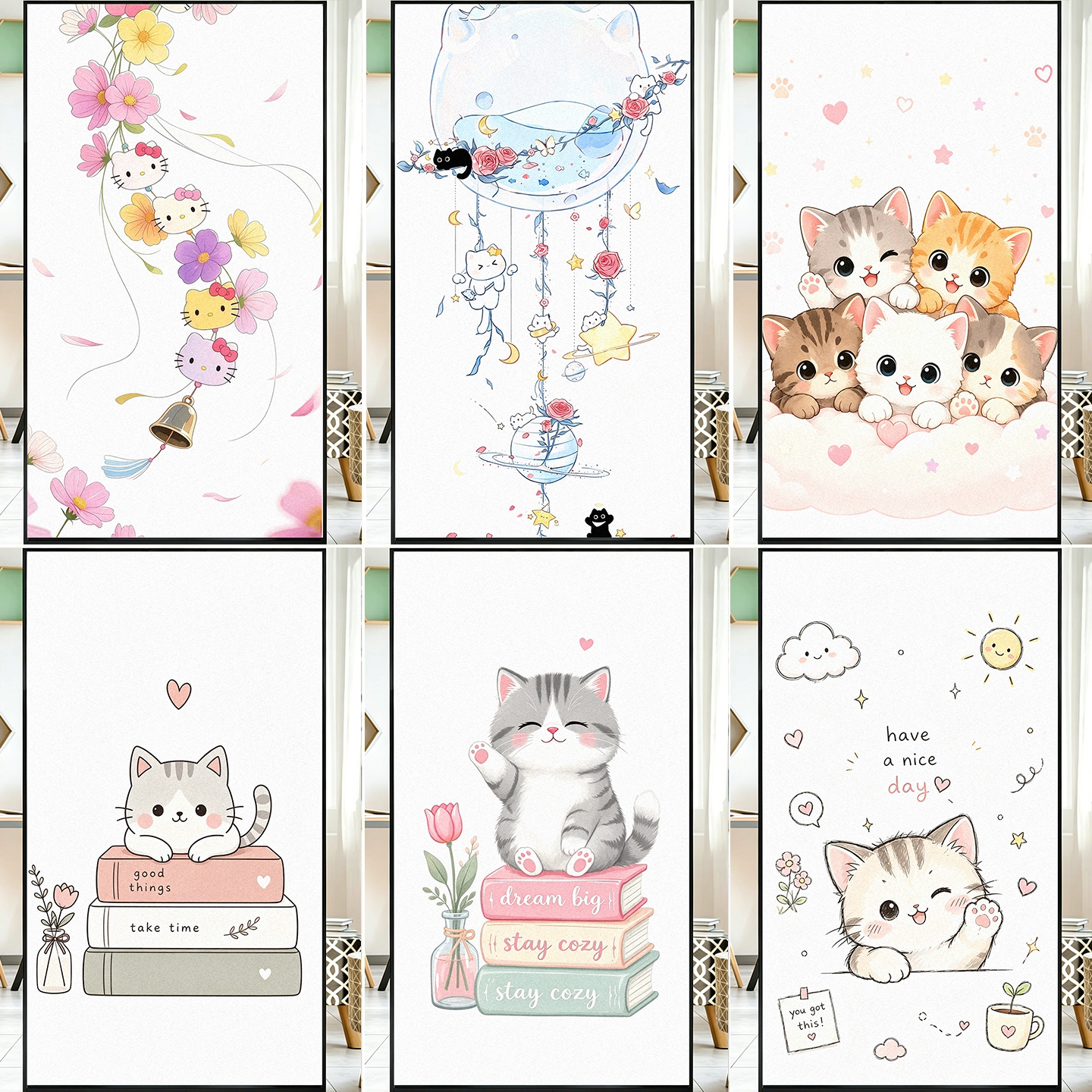可定制猫咪磨砂玻璃贴膜浴室