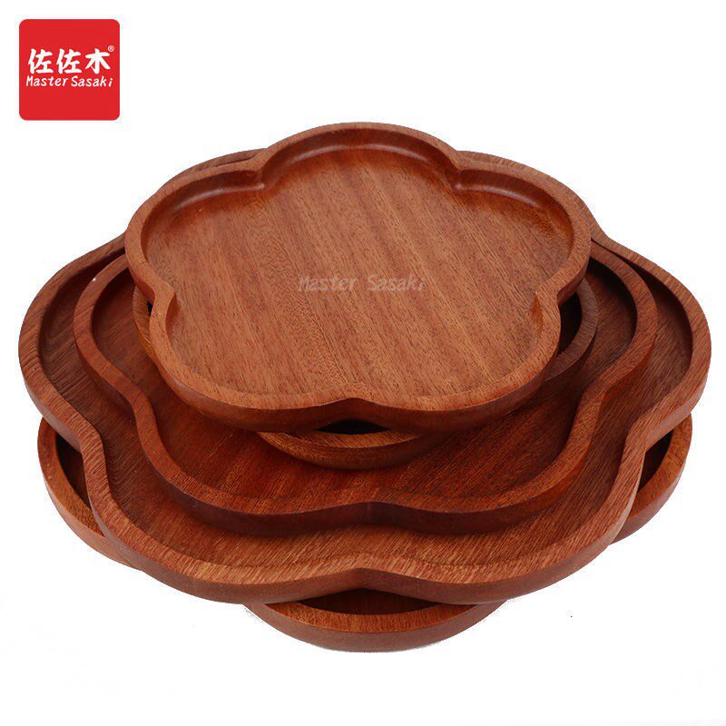 乌檀木实木桃花形西式木盘餐盘茶盘水果盘点心盘寿司盘料理烤肉盘