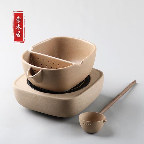 麦饭石粗陶煮茶器电陶炉家用泡茶壶煮茶炉套装黑茶老白茶温茶碗