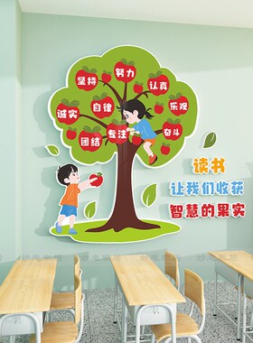 幼儿园小学班级教室文化墙贴立体智慧树墙面装饰走廊布置阅读区