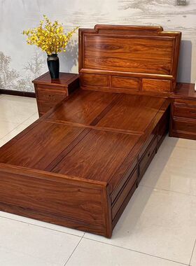 中式花梨木刺猬紫檀大床红木床1.2米1.35米1.5单人床1.8米双人床