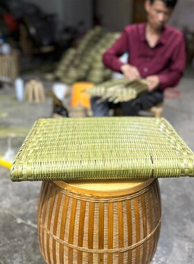 手工竹编单人办公室坐垫凉垫上班族学生坐垫凉垫(配枕套和凉扇)