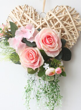 仿真花套装藤条藤圈爱心形房门饰结婚房婚礼装饰壁饰家居装饰
