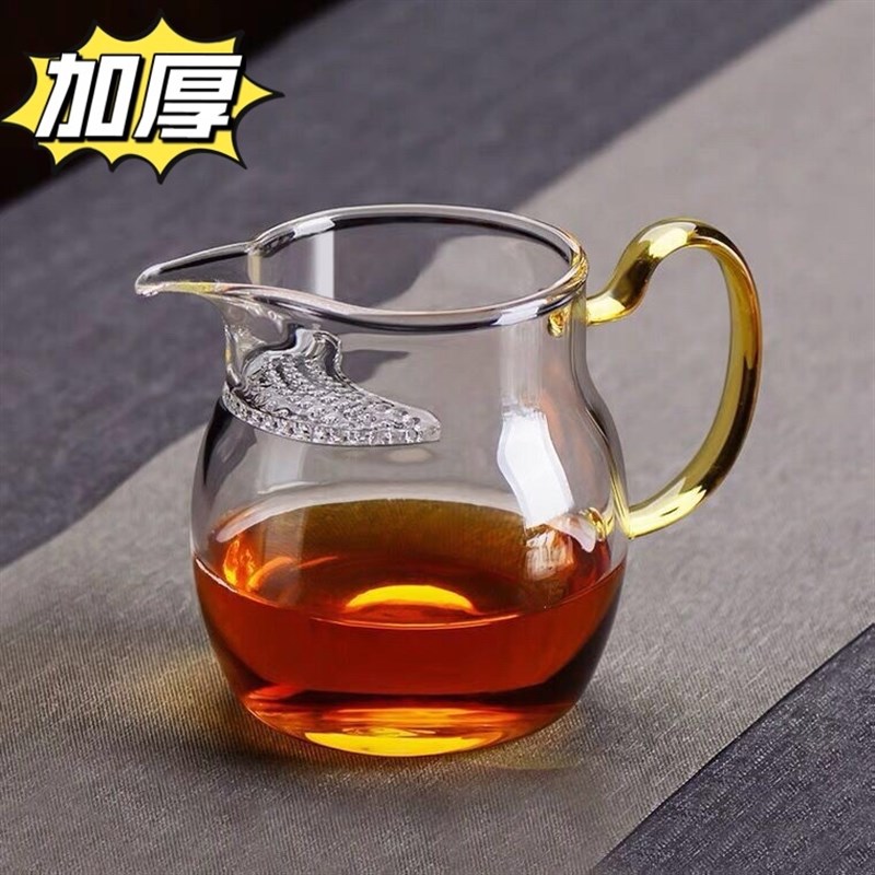 高硼硅加厚玻璃月牙公道杯茶漏一体大容量带滤网分茶器耐热泡茶杯图片