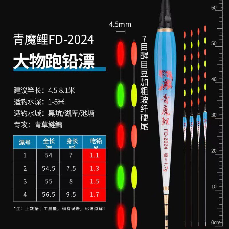 新款大物 跑铅电子漂6-7目日夜灵顿无铅黑坑专攻醒目大物漂青鱼漂