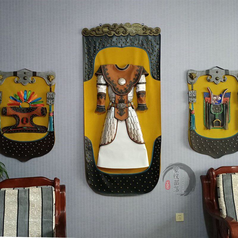 蒙古皮画彩色挂画装饰画内蒙古民族工艺品画蒙古包饭店客厅装饰画