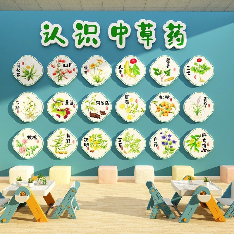 中草药贴画文化幼儿园托管班教室墙面装饰走廊环创板材料主题成品