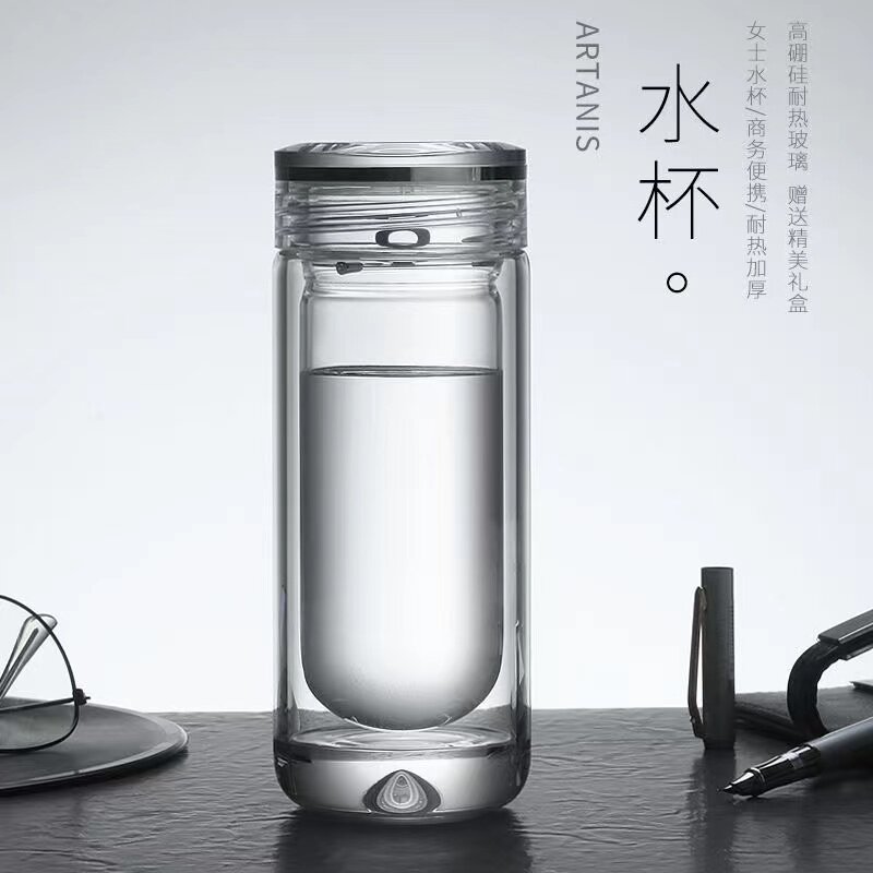 抖音纯手工烧制水晶玻璃杯双层加厚泡茶杯U型内胆水滴杯高档水杯