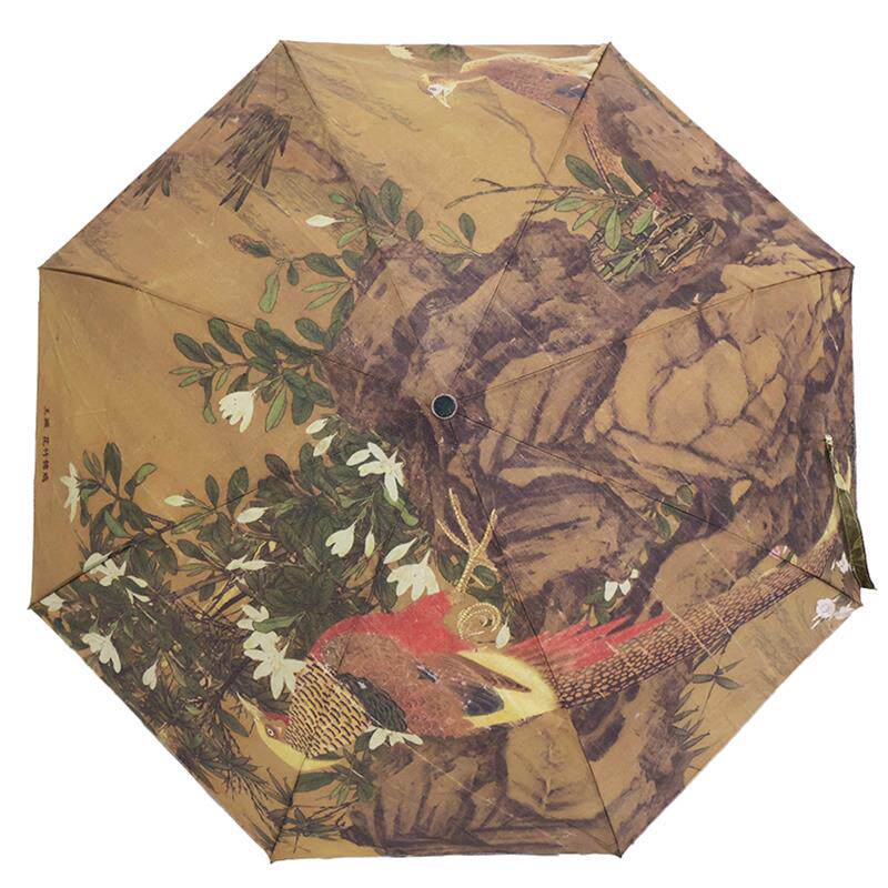 优尼特画艺伞 国风画 花竹锦鸡 手动三折伞晴雨折叠伞