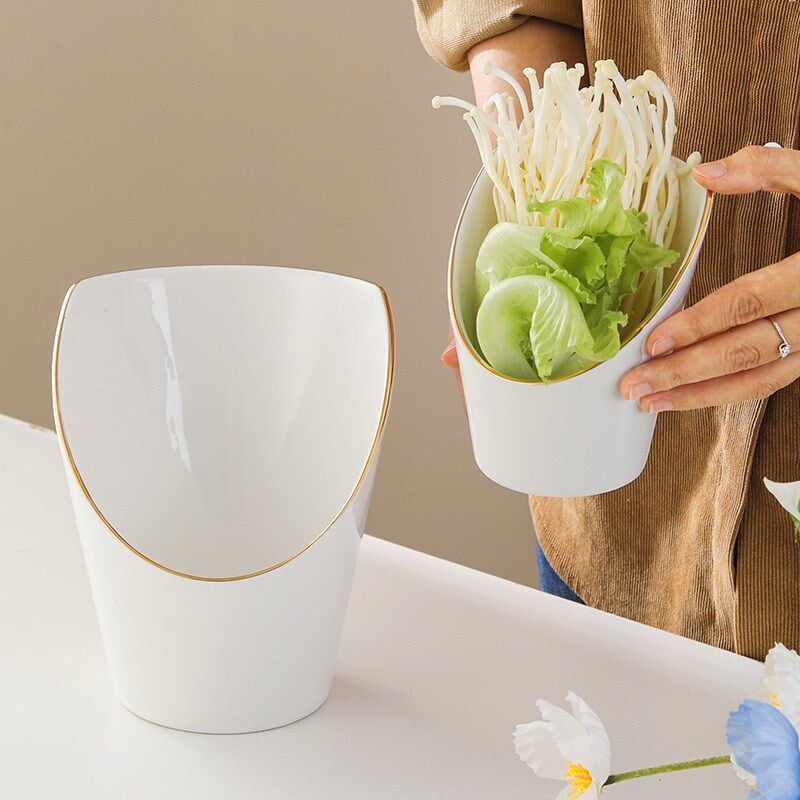 蔬菜桶陶瓷生菜桶火锅麻辣烫配菜碗薯条杯斜口碗自助火锅餐具商用