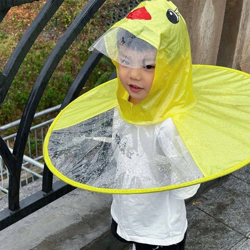 儿童卡通可爱小黄鸭雨伞帽头戴式防雨防水幼儿园雨衣斗篷便携透明