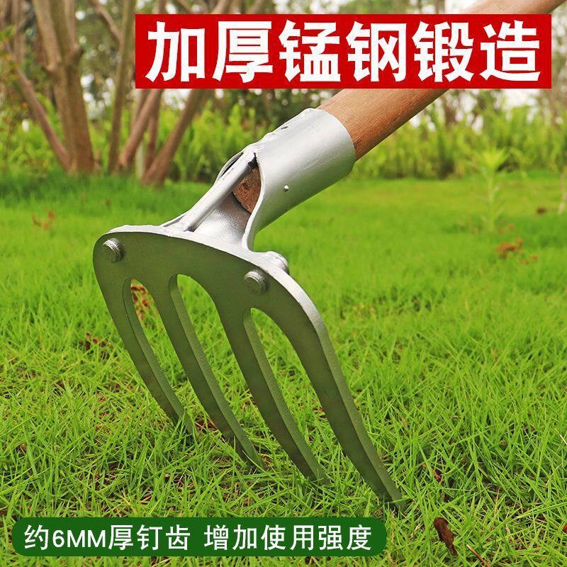 老式三齿钉耙钢耙子锰钢加厚翻地松土抓钩花园种菜翻土松土园艺四图片