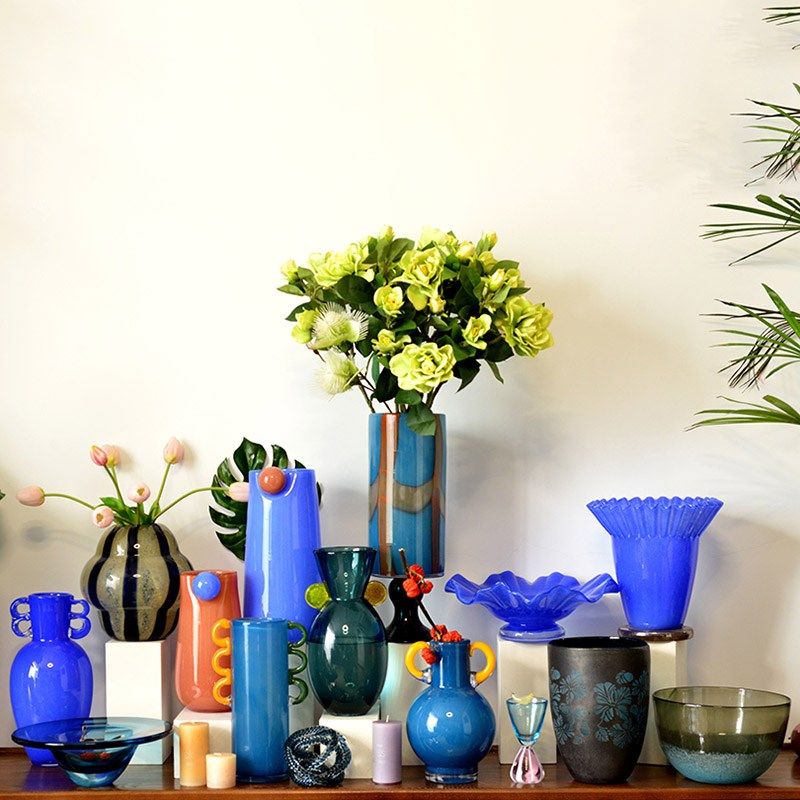 彩色手工玻璃花瓶工艺品插花花器摆件家居客厅电视柜餐桌装饰品