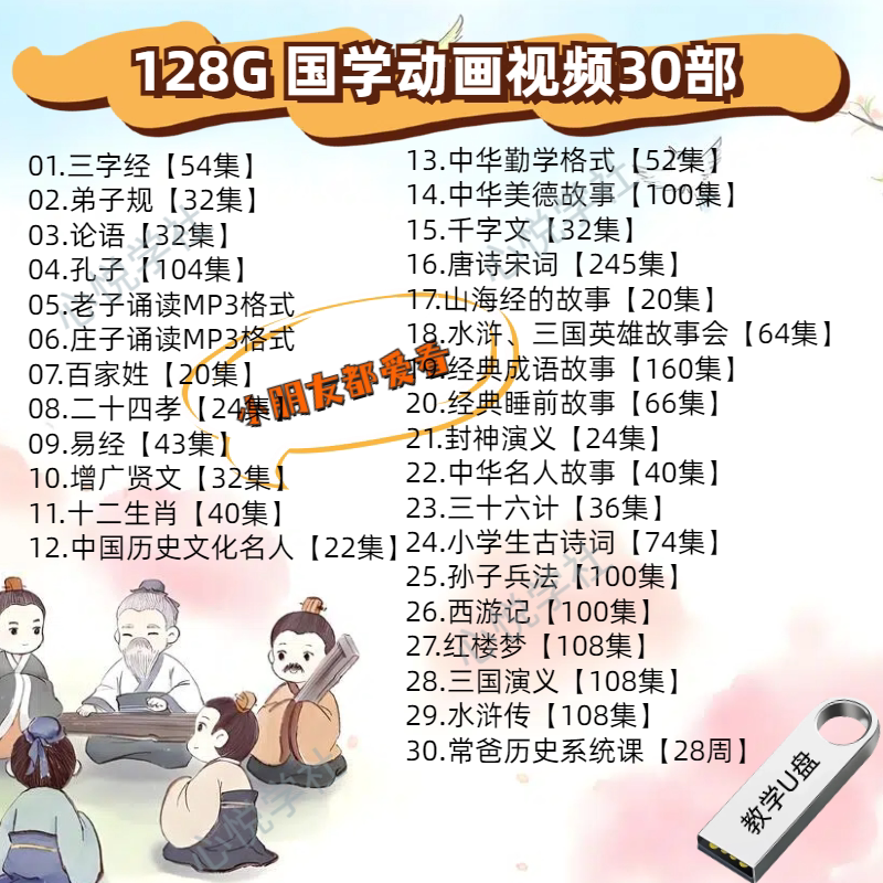 手机U盘儿童国学启蒙早教视频学刻录盘个性化服务