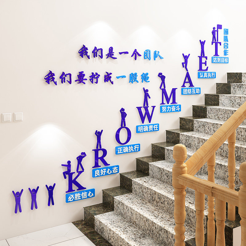 企业团队激励文化墙办公室楼梯间墙面装饰公司励志标语墙贴3d立体