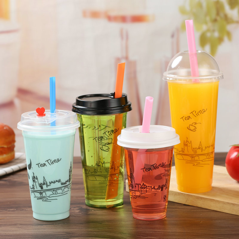 90口一次性塑料杯奶茶杯700柠檬水500饮料杯子400地下铁600ml定制