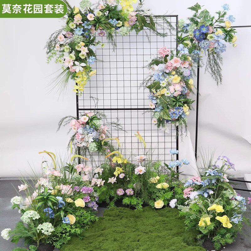 莫奈橱窗美陈花艺布置商场活动摆件婚礼迎宾区布置森系地排花挂花