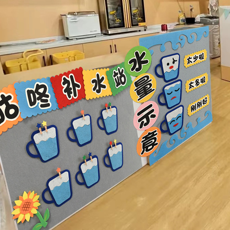 幼儿园喝水保湿主题墙面壁饰墙贴小学班级教室手工环创装饰材料