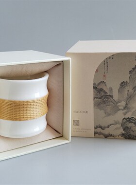 非遗手工竹丝扣瓷茶杯竹节手握杯瓷胎竹编茶具双杯礼盒商务送礼