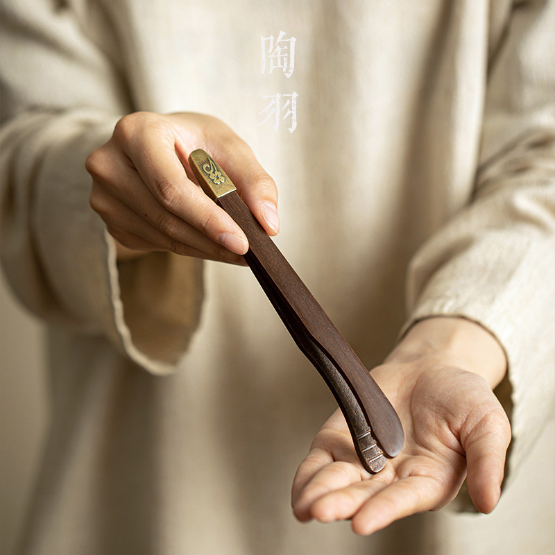 茶夹茶叶茶杯夹子黑檀木实木镊子泡茶工具功夫茶具配件茶道六君子