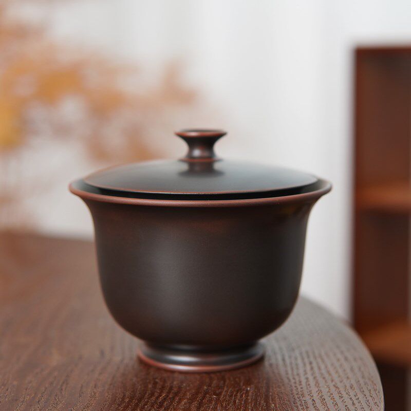 手抓盖碗 广西钦州坭兴陶茶壶  全孔自带过滤免茶漏盖碗