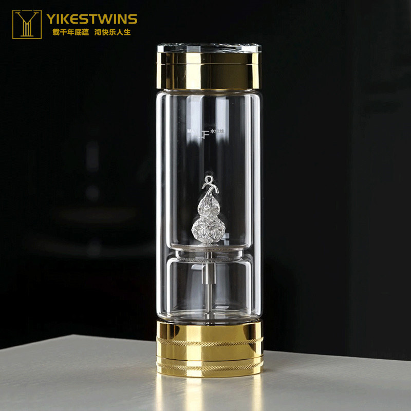 高端手工旋转隔离式泡茶杯车载功夫茶具便携式男女足银玻璃水杯