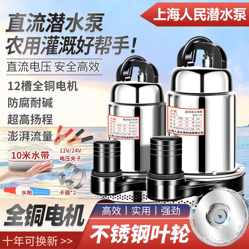 上海人民12V24V48V60V72V直流潜水泵抽水泵家用农用洗车电动车