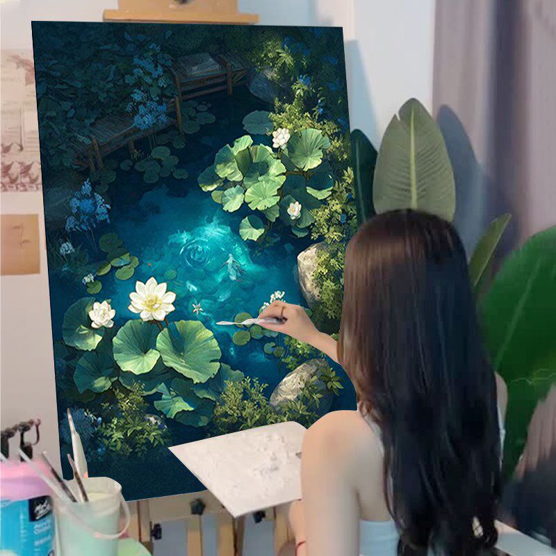 荷塘月色数字油画手工diy油彩画填充涂色丙烯手绘高级感油彩画