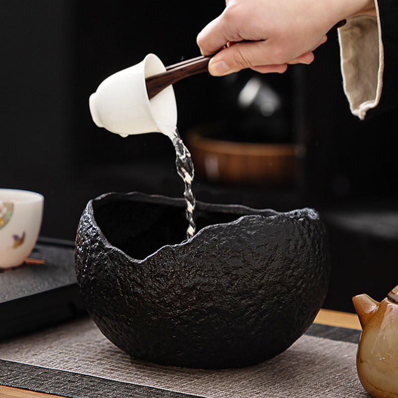 粗陶茶洗家用陶瓷茶渣缸桌面水盂茶水缸废水桶功夫茶道配件杯洗