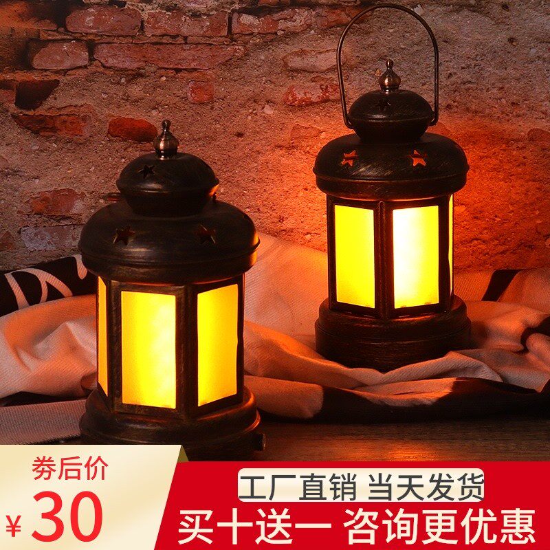 led充电酒吧台灯铁艺桌灯创意复古清吧咖啡厅煤油灯马灯吧台桌灯