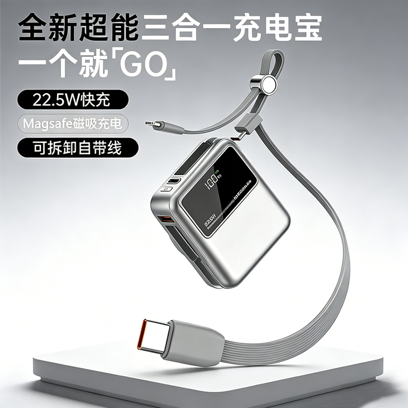 湃上磁吸无线快充充电宝自带线图片