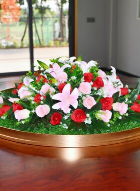餐桌假花大圆桌中间装饰花摆件人造花圆形转盘绢花草坪草毯仿真花