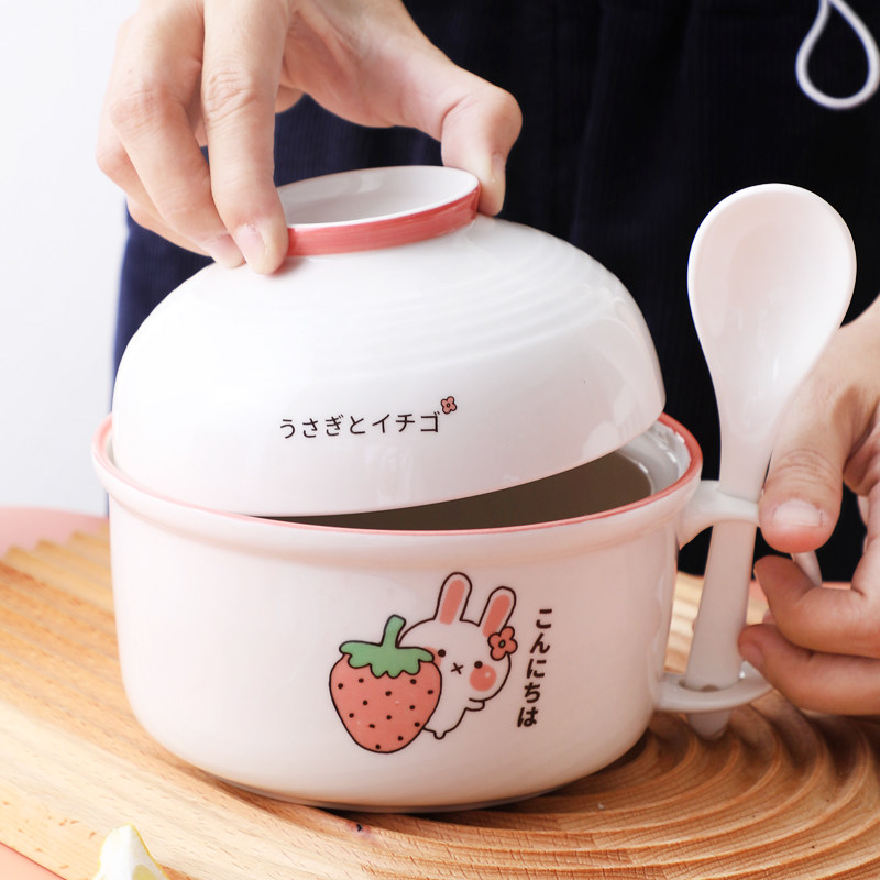 多用泡面碗杯可微波炉用陶瓷带盖方便面餐饭盒学生宿舍上班饭食堂