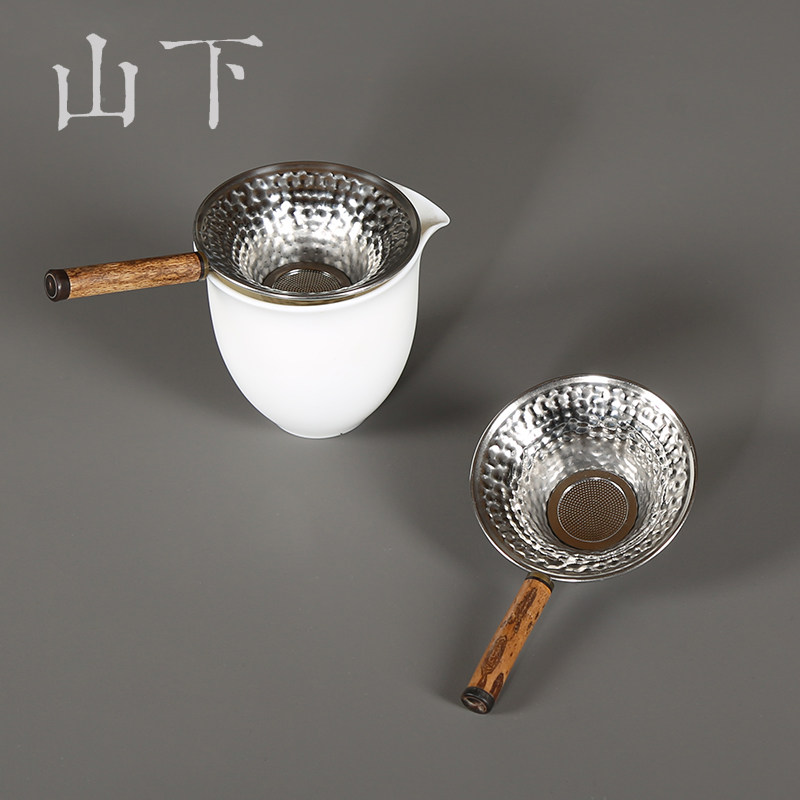 梅鹿竹柄不锈钢茶漏茶隔茶叶滤泡茶过滤器茶勺六君子功夫茶零配件