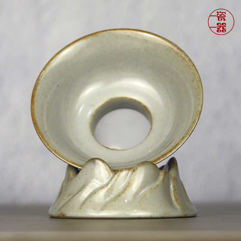 草木灰陶瓷茶漏架过滤网纱网超细滤茶家用茶滤器托底办公室泡茶器
