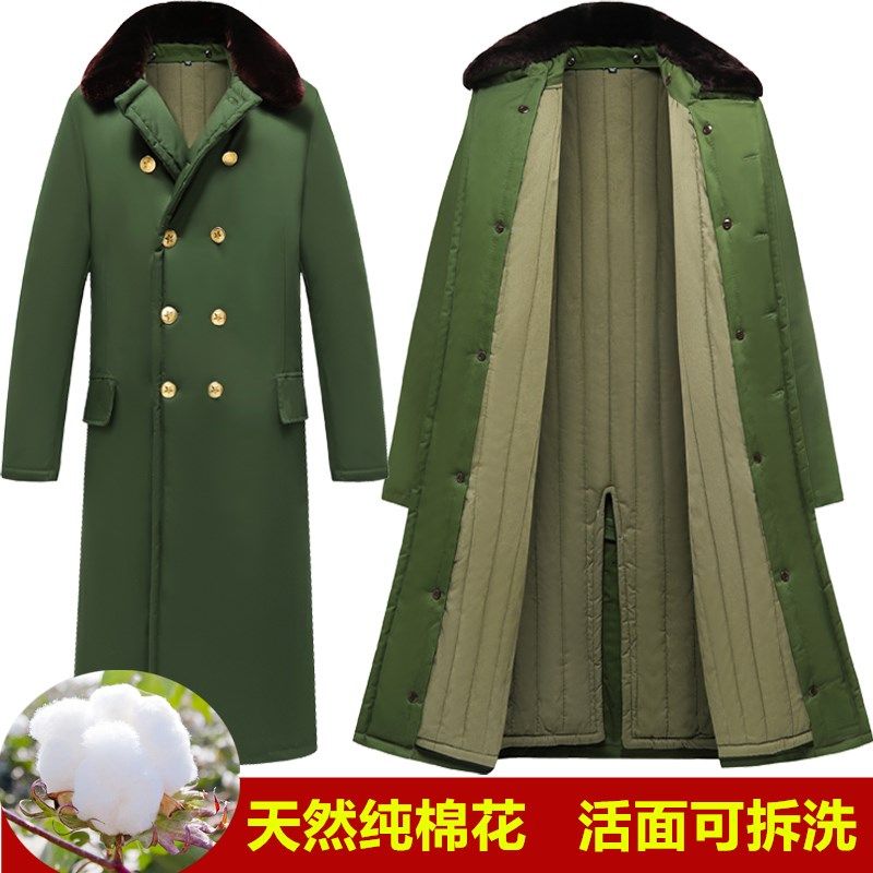 军棉衣裤男女冬季加厚防寒保暖劳保东北长款大棉袄老款式绿棉大衣