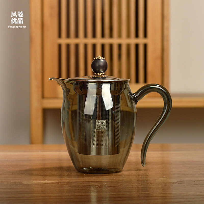 耐热玻璃茶壶家用过滤小号泡茶壶耐高温烟灰色茶水分离花茶壶套装